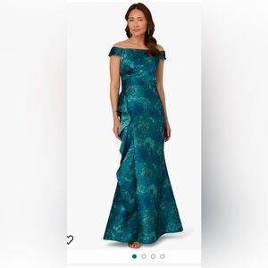 Elegant Teal Floral Evening Gown